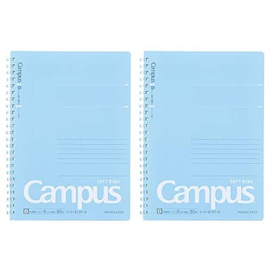 Kokuyo Campus Soft Ring Notebook, A5, B 6mm Dot Ruled, 29 Lines, 50 Sheets, Blue, Set of 2 (SU-S131BT-B)