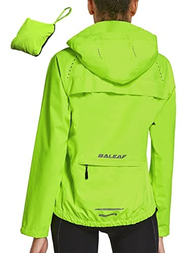baleaf Women's Rain Jackets Waterproof Windbreaker Packable Lightweight Running Cycling Jacket Reflective Hooded Windproof Yellow M