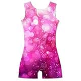 Kimoda Leotards Gymnastics for Girls Size 9-10 Sleeveless Pink Bubble Printed Gymnastics Tumbling Practice Outfits with Shorts