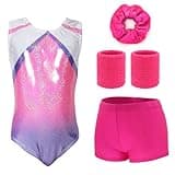 Aosva 5 in 1 Gymnastics Leotards for Toddler Girls One-piece Sparkle Rose White Sport Athletic Leotards Shorts Set 3-4Years