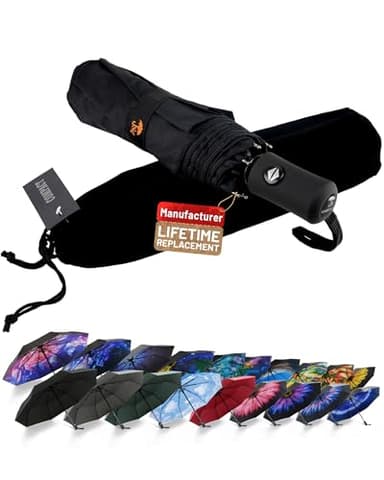SY COMPACT Travel Umbrella - Windproof Automatic Compact Umbrella for Rain, Lightest 8-Rib, Small, Strong & Portable, Durable Grip, Fits Backpack & Car, Factory Direct
