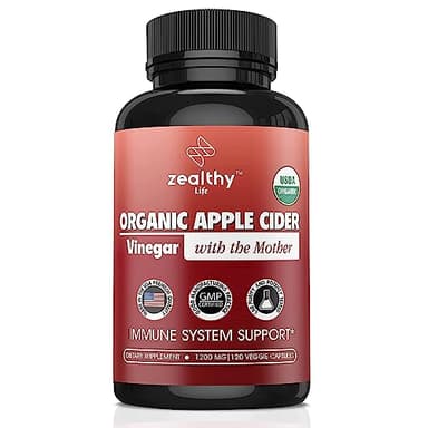 Organic Apple Cider Vinegar with The Mother – 1200mg Capsules for Optimal Wellness, Gluten-Free, Non-GMO, 120 Veggie Capsules – Zealthy Life