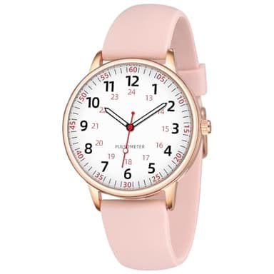 TWOPTION Nurse Watch for Women Waterproof Analog Silicone Watch with Second Hand for Nursing Essentials (Rose Gold)