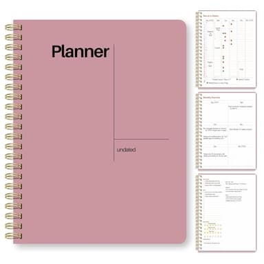 Undated Weekly Planner, 8.5" x 11", Dashboard Layout with Yearly Review, Monthly Calendars, & Weekly To Do List, Spiral Bound Organizer for Work, Study & Life (Pink)