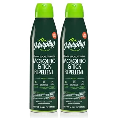 Murphy's Naturals Mosquito & Tick Bug Repellent Spray, Oil of Lemon Eucalyptus for Skin + Outdoor Gear, 6 Ounce Mist, 2-Pack