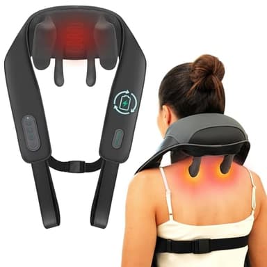 Snailax Cordless Neck Massager with Heat for Pain Relief Deep Tissue, 4D Kneading,Rechargeable Shiatsu Back Neck Massager for Neck, Shoulders Back,Gift for Father