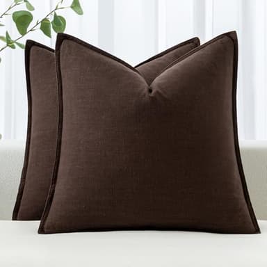 MIULEE Decorative Linen Euro Sham Pillow Covers 26x26 Dark Brown Boho Farmhouse Neutral Winter Couch Throw Pillows for Bed Pack of 2 Accent Modern Pillowcase Sofa Livingroom Home Decor