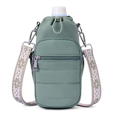 Lexiyat Water Bottle Bag 40 oz Crossbody Water Bottle Holder for Walking Hiking Insulated Compartment Carrier Purse with Adjustable Strap Green