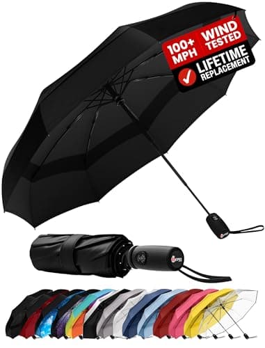 Repel Windproof Travel Umbrella - Compact & Withstands Winds up to 100MPH, Strongest Premium Auto Folding Umbrella for Rain and Sun - Durable, Light & Portable for Women & Men, Fits Backpack & Cars