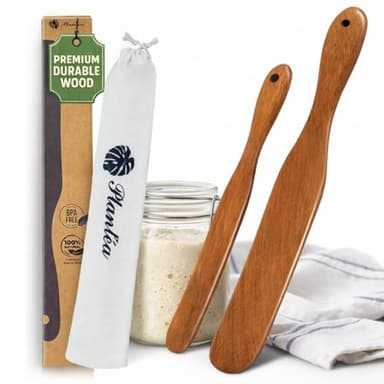 2 pcs Skinny Spurtle for Sourdough Starter, Reaching Bottom of Jar Wooden Spurtle for Mixing, Acacia Wood Dough Whisk, Sourdough Bread Baking Supplies