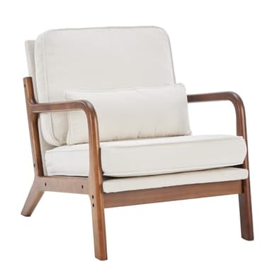 DUMOS Accent Chair Mid Century Modern Chair with Arms and Waist Cushion, Reading Chairs for Adults with Solid Frame, Lounge Side Sitting Armchair for Living Room, Bedroom, Balcony, Cream