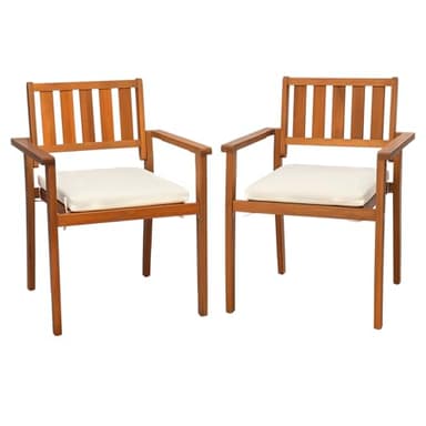 VINGLI Stackable Wooden Patio Dining Chairs – Set of 2, Durable Acacia Wood Outdoor Dining Chairs with Cushions and Comfortable Armrests – Perfect for Porch, Garden, Balcony, Pool, and Indoor
