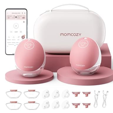 Momcozy Wearable Breast Pump, Hands Free Upgraded Mobile Flow | M9, App Discreet Control with Personalized Multi-Modes & 15 Levels, Wearable Breast Pump 24mm, 2 Pack Cozy Red