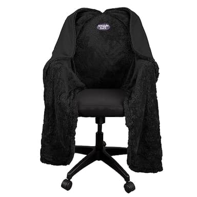 The Original Office Chair Blanket by SnuggleBack; Cozy Comfy Office Desk Chair Wrap Attaches for Hands-Free Warmth. Stay Warm In The Winter or Summer. (Black Pattern Fleece)