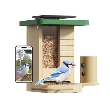 Birdfy Smart Bird Feeder with Camera Solar Powered, Night Insight & Slow-Motion Video for Outdoors & Backyard Birds Watching, AI Identify 6000+ Species by Subscription, Wood