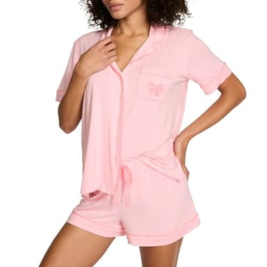 Victoria's Secret Modal Pajama Set, Short Sleeve Shirt and Shorts, Pajamas for Women, Pretty Blossom Lipstick, M