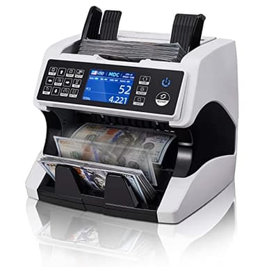 MUNBYN IMC01 Bank Grade Money Counter Machine Mixed Denomination, 2CIS/UV/IR/MG/MT Counterfeit Detection, Serial Number, MUL Currency Cash Counter, Printer Compatible, 2Y Warranty (White)