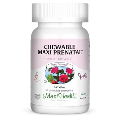 Maxi Health Chewable Prenatal Vitamins for Women – Prenatal with Iron, Biotin, Pantothenic Acid, & Magnesium – Kosher, Cherry Flavor Pregnancy Vitamins – 90 Tablets