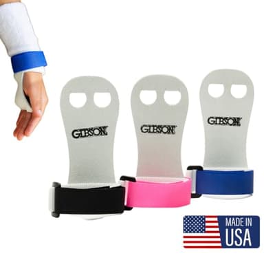 Gibson Athletic Rainbow Gymnastics Grips for Beginners, Unisex Durable Leather Grip with Hook & Loop Closure for Secure Grip & Wrist Support, Athletic Grips & Hand Protection for Young Gymnasts Made in USA