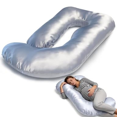 JZHLLA Maternity Pillow Cover, Silky Satin Fabric Removable & Washable U-Shaped Smooth Pregnancy Pillow Cover with Hidden Zip(Grey,1 PCS)
