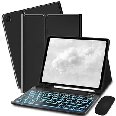 Bxomteng Keyboard Case for Samsung Galaxy Tab S6 Lite 10.4 inch - 7 Colors Backlit Keyboard Cover and Mouse (Black)