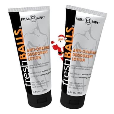 FRESH BALLS Lotion | Anti-Chafing Comfort Men's Soothing Cream to Powder Ball Deodorant and Hygiene for Groin Area, 3.4 fl oz (Pack of 2)