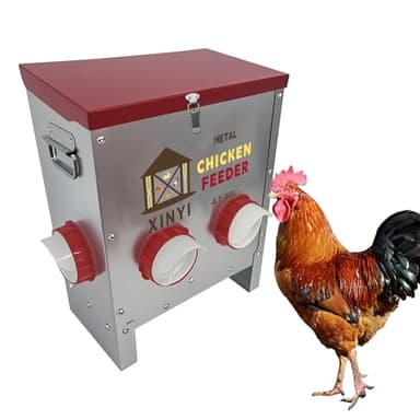 25lbs Metal Chicken Feeder, 4 Ports Galvanized Feeder, Goat Proof Auto Chicken Feeder, Weatherproof Chicken Food Dispenser System for Outdoor Coop,4.1 Gallon