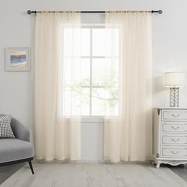 HUTO Peach Cream Beige Sheer Curtains 84 Inches Long Rod Pocket Ivory Sheer Voile Window Treatment Drapes Curtains for Living Room Bedroom,2 Panels 52 by 84 Inch Length