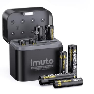 imuto Rechargeable Batteries 4 AA & 4 AAA Lithium with Charger, 1.5V Triple A & Double A Batteries, Long-Lasting Li-Ion Rechargeable Batteries Compatible with NiMH/Lithium Hybrid Charger