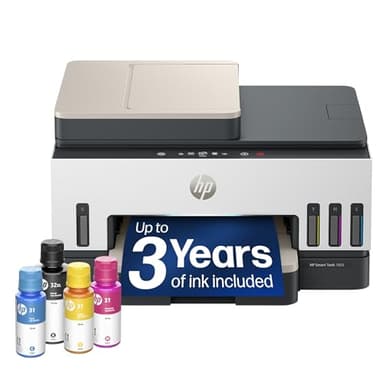 HP Smart Tank 7603 Wireless All-in-One Ink Tank Printer, Scanner, Fax, Copier with up to 3 Years of Ink Included, Best-for-Home Office, Cartridge-Free Refillable, AI-Capable (9B5D1A)