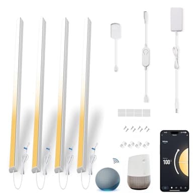 Cefrank Smart Under Cabinet Lighting, 4-Pack 12" V Shape LED Light Bar Kit - Dimmable 2700K to 6000K Color Adjustable, Control with App - Compatible with Alexa, Google Assistant