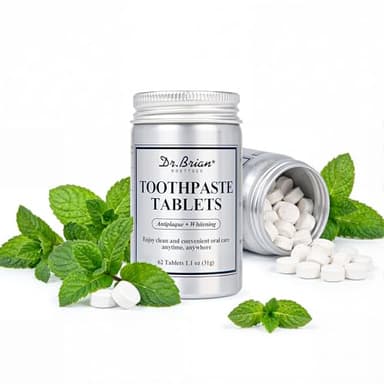 Dr.Brian Toothpaste Tablets - Nano Hydroxyapatite Toothpaste, Fluoride & Plastic Free, Eco & Travel Friendly Chewable Tablet, Remineralizing & Natural Whitening Mouthwash Tablets, 62 Tabs