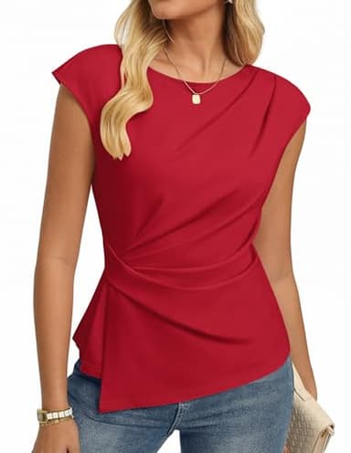 GRACE KARIN Womens 2026 Spring Short Sleeve Tops, Dressy Casual Peplum Shirts Outfit, Tunic Blouses Trendy Fashion Clothes Red L
