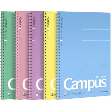 KOKUYO Spiral Lined Notebook, 5 Pack 10'' x 7'' Pastel Journal B5 Campus Soft Ring Notebooks with Dot 6 mm Ruled, 40 Sheets, 1 Subject Notebook, Note Taking for School (SU-S111BT)
