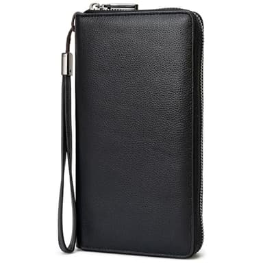 Bveyzi Women RFID Blocking Wallet Leather Zip Around Phone Clutch Large Capacity Ladies Travel Purse Wristlet (Black)