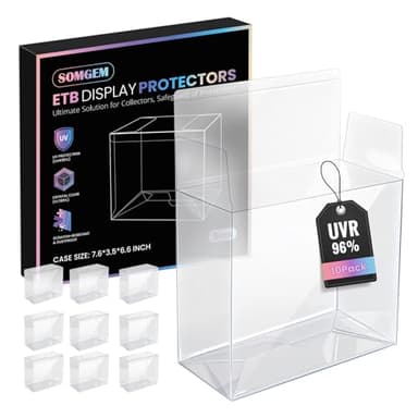 SOMGEM 96% UV-Blocking PKMN ETB Protector Case (10-Pack) - 192x90x168mm Anti-Scratch Design, 0.5mm Thick, Crystal-Clear PET Elite Trainer Box Protector