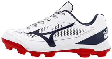 Mizuno Youth - Boys Cushionrevo Diamond Jr. TPU Spike Baseball Cleat, White-Navy, US Youth - Boys 3