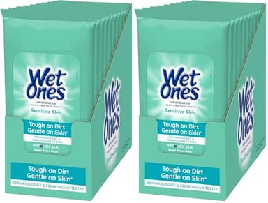 Wet Ones Sensitive Skin Hands and Face Wipes,Travel Pack,20 Count (Pack of 20)