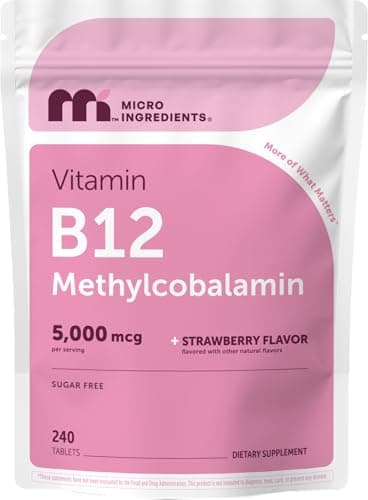 Micro Ingredients Vitamin B12 5,000 mcg | Methylcobalamin – 240 Chewable Tablets | Fast Dissolve, Natural Strawberry Flavor | Vegan, Non-GMO, Gluten Free