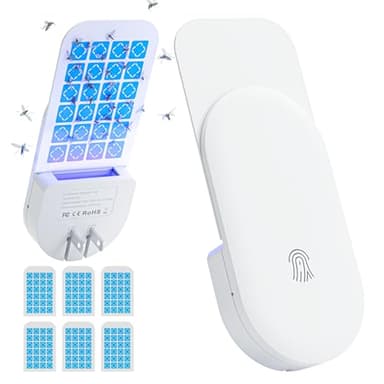 TIENBE Flying Insect Trap, 2 in 1 Indoor Plug-in Fruit Fly Trap, 1 Trap White and 6 Glue Cards, Fruit Fly Traps for Gnat, Moth, Mosquito, Suitable for Every Part of The Home