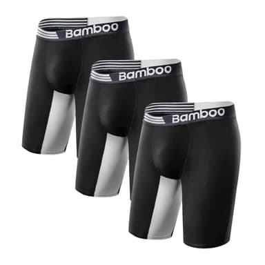 emBamboo Mens Long Leg Boxer Briefs Anti Chafe Breathable Moisture-Wicking Bamboo Viscose Trunks Underwear without Fly Pouch for Men 3 Pack (L,Black)
