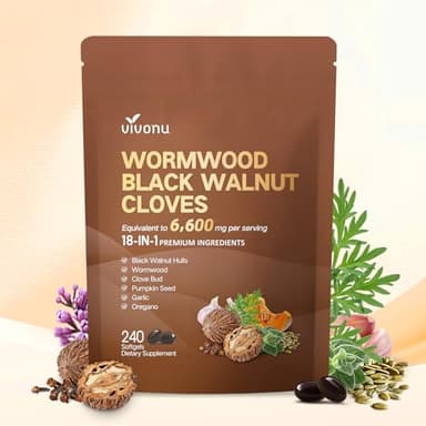 18-in-1 Black Walnut Wormwood Cleanse for Humans, 80 Day Supply, Serving, Rapid Gut Cleanse & Digestive Health with Clove, Garlic, Turmeric, Pumpkin Seed, Oregano, Berberine & More 240 Softgels