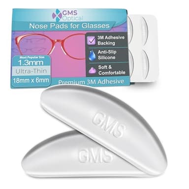 GMS Optical Adhesive Silicone Nose Pads for Glasses |1.3mm Ultra-Thin, 18mm Large | Non Slip Glasses Grips for, Sunglasses and Eyewear w/Super Sticky Backing, Eyeglass Accessories (5 Pairs, Clear)
