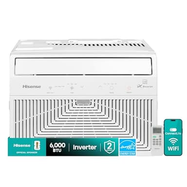 Hisense 6,000 BTU Smart Inverter Window Air Conditioner, 3 modes (Cooling, Fan, Dehumidifier), Easy Installation,Ultra Quiet, 24.5% more Energy Saving, 2 Years Warranty