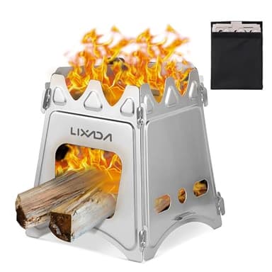 Lixada Camping Wood Stove Folding Lightweight Stainless Steel Wood Burning Stoves Portable Backpacking Stove for Outdoor Camping Hiking Backpacking Picnic Hunting BBQ