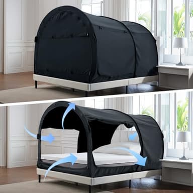 Alvantor® Bed Canopy Bed Tents Dream Tents Privacy Space Twin Size Sleeping Tent Indoor Pop Up Portable Frame Curtains Breathable Grey Cottage (Mattress Not Included) Reducing Light