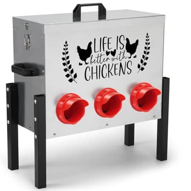 Tgeyd Chicken Feeder Box 30 lbs Galvanized Metal, 6 Feeding Ports, Comes with Metal Feeder Box Stands for Chickens, Ducks, Geese