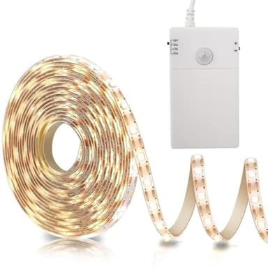 echosari Battery Operated Motion Sensor Cabinet Strip Lights, 9.8Ft 90 LED Under Cabinet Lights, Motion & Night Sensor Safe Tape Light for Stairs Wardrobe Kitchen (Warm White)