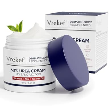 VREKEF Urea Cream 60 Percent for Feet Maximum Strength, Urea Cream 60% Plus Salicylic Acid 2%, Foot & Hand Cream for Dry Cracked