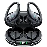 occiam Wireless Earbuds Bluetooth 5.3 Sport Headphonese with LED Charging Case, 90H Playback Sweatproof Over Ear Running Ear Buds with Earhooks Workout Earphones for iOS Android,Black